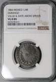 1866 NGC VG 8 Mexico Durango 1/4 Real Quarto Quartilla State Coin (22120402C)