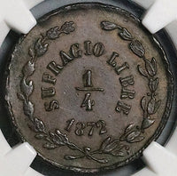 1872 NGC AU 55 Durango 1/4 Real Mexico State Quarto Quartilla Coin (23041002C)