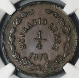 1872 NGC AU 55 Durango 1/4 Real Mexico State Quarto Quartilla Coin (23041002C)
