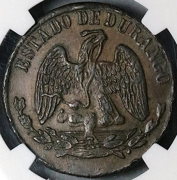 1872 NGC AU 55 Durango 1/4 Real Mexico State Quarto Quartilla Coin (23041002C)