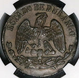 1872 NGC AU 55 Durango 1/4 Real Mexico State Quarto Quartilla Coin (23041002C)