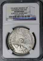 1914 NGC AU Det Guerrero 2 pesos Silver & Gold Mexico Revolution Coin (21032901C)