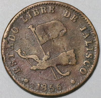 1856 Mexico Jalisco 1/8 Real Un Octavo AVF Scarce Coin (20070104R)