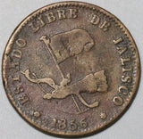 1856 Mexico Jalisco 1/8 Real Un Octavo AVF Scarce Coin (20070104R)