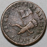 1861 Mexico Jalisco 1/16 Real Medio Octavo VF Scarce Coin (20052002R)
