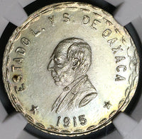 1915 NGC MS 64 Oaxaca 1 Peso Mexico Revolution 4th Bust Silver Coin (22071101C)