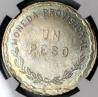 1915 NGC MS 64 Oaxaca 1 Peso Mexico Revolution 4th Bust Silver Coin (22071101C)