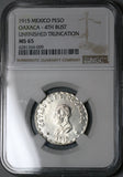 1915 PCGS MS 65 Oaxaca 1 Peso Mexico Revolution Silver Mint  State 4th Bust Coin PQ (23022801C)