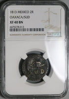 1813 NGC XF 40 Mexico Oaxaca Sud 2 Reales Morelos War Independence Coin (22122702C)