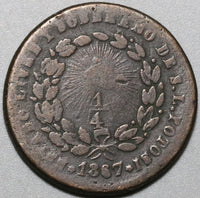 1867 Mexico 1/4 Real Una Quartilla Fine San Luis Potosi Coin (20060501R)