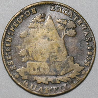 1858 Mexico 1/4 Real Una Quartilla AVF Zacatecas Coin (20052103R)