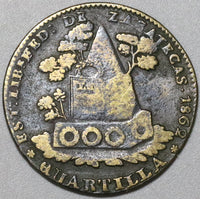 1862 Mexico 1/4 Real Una Quartilla VF Zacatecas  Coin (20052104R)