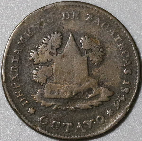 1846 Zacatecas 1/8 Real Mexico State AVF Octavo Rare Copper Coin (24012008R)