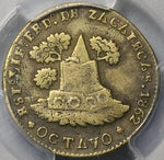 1862 PCGS VF 30 Zacatecas 1/8 Real Mexico State Octavo Brass Coin (22071801C)