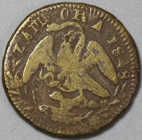 1848 Zamora 1/8 Real Mexico Fine Un Octavo Brass Local Coin (23121204R)