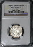 1950 NGC PF 64 Monaco Essai 20 Francs Silver Rainier Proof Coin 500 Minted (20062105C)