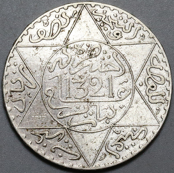1903 PA Morocco 1/2 Rial 5 Dirhams AH 1321 Paris Silver Coin (22070604R)