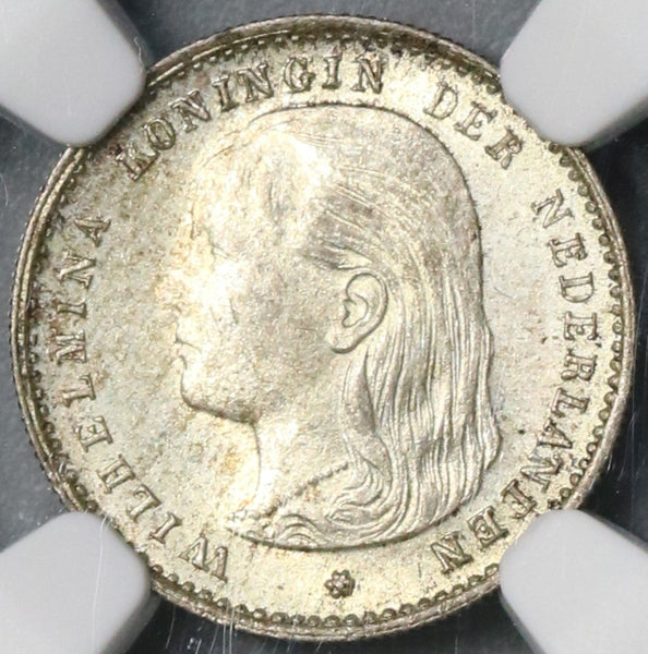 1895 NGC MS 64 Netherlands 10 Cents Key Wilhelmina Silver Coin
