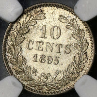 1895 NGC MS 64 Netherlands 10 Cents Key Wilhelmina Silver Coin (19041801C)