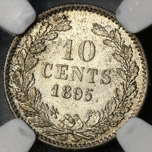 1895 NGC MS 64 Netherlands 10 Cents Key Wilhelmina Silver Coin