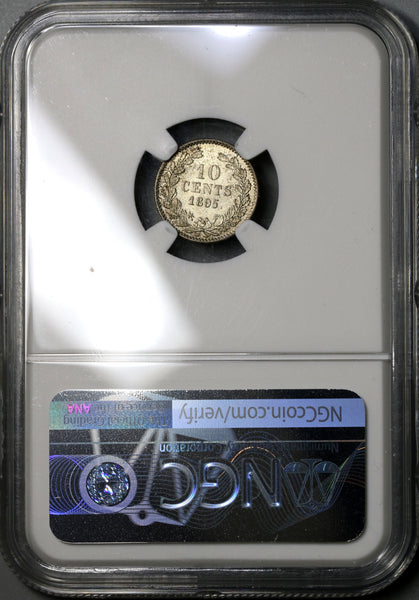 1895 NGC MS 64 Netherlands 10 Cents Key Wilhelmina Silver Coin