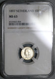 1897 NGC MS 63 Netherlands 10 Cents Queen Wilhelmina Mint State Silver Coin (20020302C)