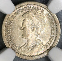 1910 NGC AU 58 Netherlands 10 Cents Queen Wilhelmina Silver Coin (19082602C)