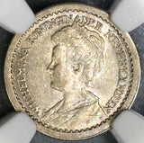 1910 NGC AU 58 Netherlands 10 Cents Queen Wilhelmina Silver Coin (19082602C)