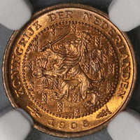 1906 NGC MS 65 Netherlands 1/2 Cent Coin Nearly Full RED (18090606C)