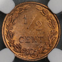 1906 NGC MS 65 Netherlands 1/2 Cent Coin Nearly Full RED (18090606C)