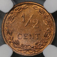 1906 NGC MS 65 Netherlands 1/2 Cent Coin Nearly Full RED (18090606C)