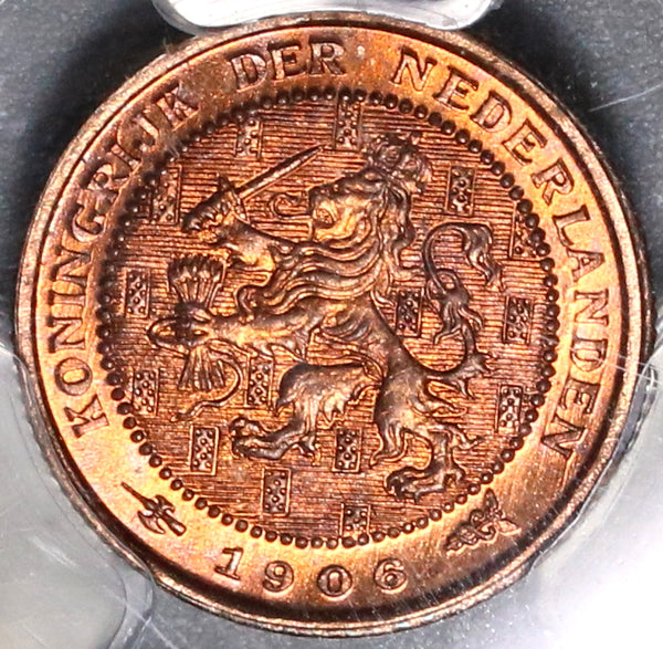 1906 NGC MS 66 RD Netherlands 1/2 Cent Coin Full RED (19112401C)