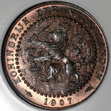 1907 NGC MS 64 RB Netherlands 1 Cent Key Date Coin Queen Wilhelmina POP 1/0 (20061501C)