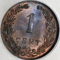 1907 NGC MS 64 RB Netherlands 1 Cent Key Date Coin Queen Wilhelmina POP 1/0 (20061501C)