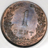 1907 NGC MS 64 RB Netherlands 1 Cent Key Date Coin Queen Wilhelmina POP 1/0 (20061501C)