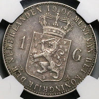 1906 NGC XF 40 Netherlands 1 Gulden Wilhelmina Rare Silver Coin (23031701C)