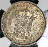 1911 NGC AU 53 Netherlands 1 Gulden Wilhelmina Silver Coin (21091101C)