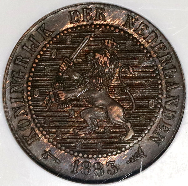 1883 NGC AU 58 Netherlands 2 1/2 Cents Key Date Coin 400K (20061502C)