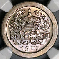 1907 NGC MS 67 Netherlands 5 Cents Wilhelmina Mint State Coin (23031702C)