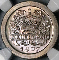 1907 NGC MS 67 Netherlands 5 Cents Wilhelmina Mint State Coin (23031702C)