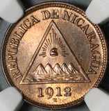1912-H NGC MS 64 RB Nicaragua 1/2 Centavo Volcanos Coin POP 2/1 (21040403D)