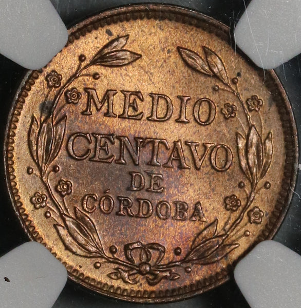 1912-H NGC MS 64 RB Nicaragua 1/2 Centavo Volcanos Coin POP 2/1