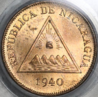 1940 PCGS MS 64 Red Nicaragua 1 Centavo Volcanos Coin Full Red (21012004D)