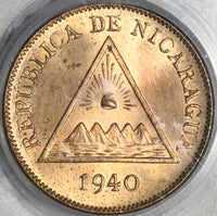 1940 PCGS MS 64 Red Nicaragua 1 Centavo Volcanos Coin Full Red (21012004D)