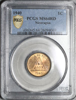 1940 PCGS MS 64 Red Nicaragua 1 Centavo Volcanos Coin Full Red (21012004D)