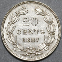 1887-H Nicaragua 20 Centavos UNC Silver Heaton Mint Coin (21041707R)