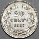 1887-H Nicaragua 20 Centavos UNC Silver Heaton Mint Coin (21041707R)
