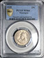 1939 PCGS MS 64 Nicaragua 25 Centavos Volcanos Cordoba Coin POP 1/0 (21012001D)