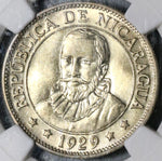 1929 NGC AU 58 Nicaragua 50 Centavos Volcanos Rare 20K Silver Coin (20010803C)