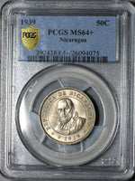 1939 PCGS MS 64+ Nicaragua 50 Centavos Volcanos Cordoba Coin POP 1/0 (21012003D)